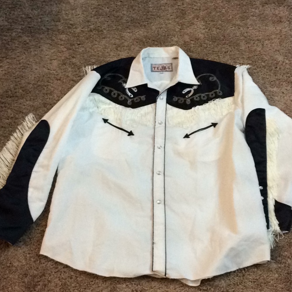 Men’s Tejas Shirt with fringes & embroidery XL